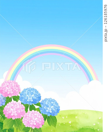 雨上がりの虹と紫陽花の風景画 126185976