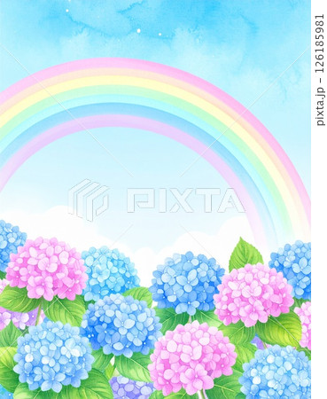 雨上がりの虹と紫陽花の風景画 126185981