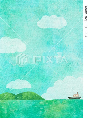 シンプル　手描き　海　イラスト　素材　風景 126186091