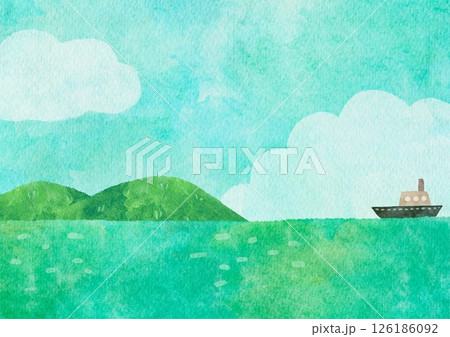 シンプル　手描き　海　イラスト　素材　風景 126186092