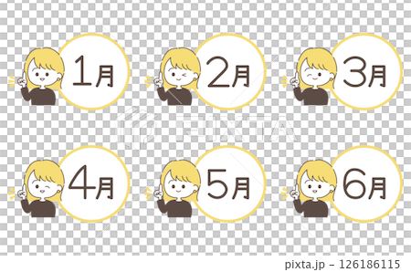 かわいいカレンダーロゴと女性のイラストセット 126186115