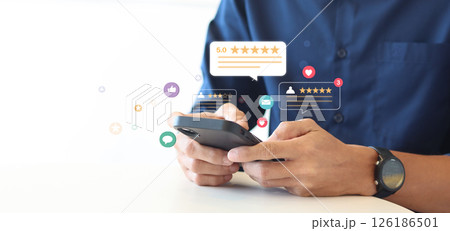 Businessman evaluate Service Quality for Business Rating. Businessman evaluate Service Quality for Business Rating. 126186501
