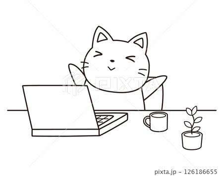 仕事が終わって伸びをするネコ 線画 仕事が終わって伸びをするネコ 線画 126186655