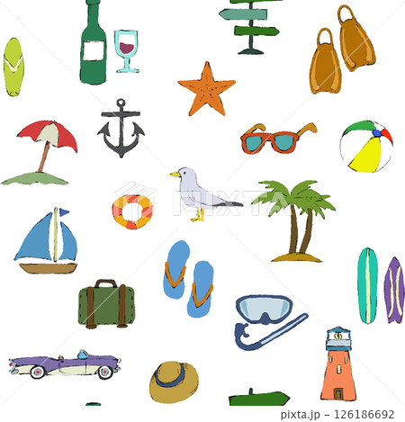 夏のバケーションモチーフシームレスパターン 126186692