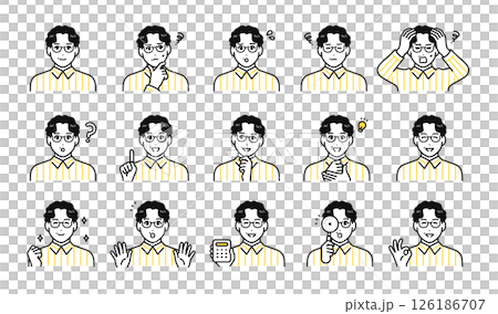 戴眼鏡的中年男子臉部表情圖示集 126186707