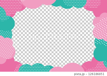 モコモコ雲のフレームイラスト　ピンクとグリーン 126186851
