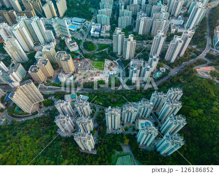 High angle aerial view of high rise apartment in Hong Kong 126186852