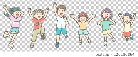 一組精力充沛的孩子跳躍的插圖 一組精力充沛的孩子跳躍的插圖 126186864