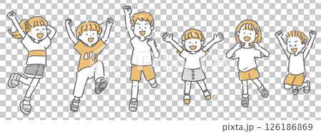 ジャンプする元気な子どもたちのイラストセット ジャンプする元気な子どもたちのイラストセット 126186869