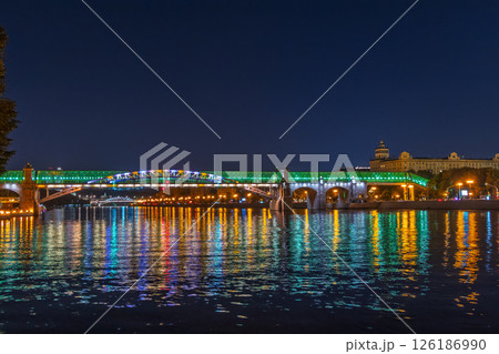 Pushkinskiy bridge with night illumination. Bridge to Gorky Park. 126186990