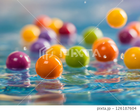 水に浮かぶカラフルなボール AI画像 水に浮かぶカラフルなボール AI画像 126187604
