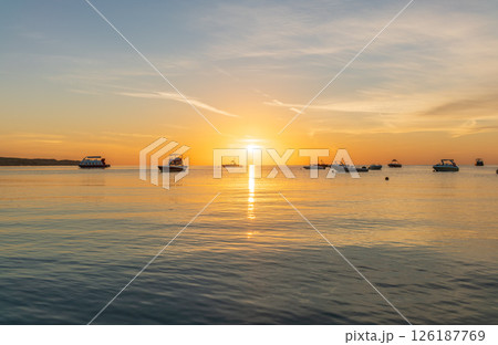 Sunrise over the sea. Panoramic seascape. Sunrise over the sea. Panoramic seascape. 126187769