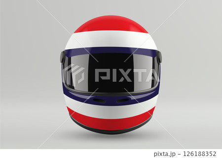 Front view of racing helmet featuring Thailand flag colors 126188352
