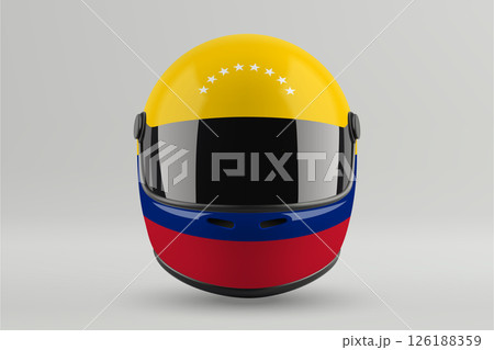 Front view of racing helmet featuring Venezuela flag colors Front view of racing helmet featuring Venezuela flag colors 126188359
