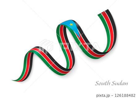 South Sudan flag ribbon waving national colors 126188482
