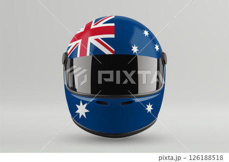 Front view of racing helmet featuring Australia flag colors Front view of racing helmet featuring Australia flag colors 126188518