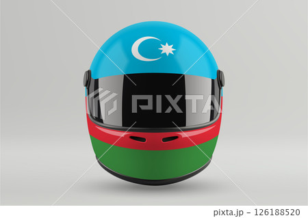 Front view of racing helmet featuring Azerbaijan flag colors 126188520