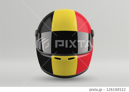 Front view of racing helmet featuring Belgium flag colors 126188522