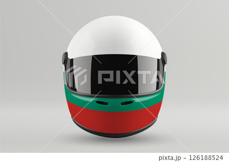 Front view of racing helmet featuring Bulgaria flag colors Front view of racing helmet featuring Bulgaria flag colors 126188524