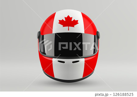 Front view of racing helmet featuring Canada flag colors 126188525
