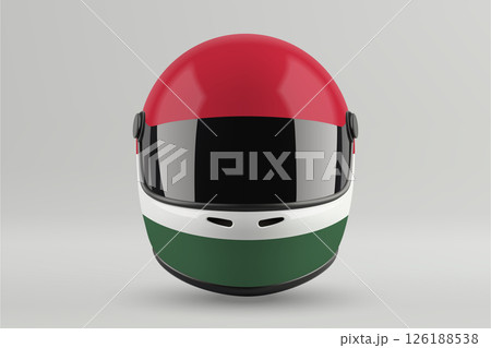 Front view of racing helmet featuring Hungary flag colors 126188538