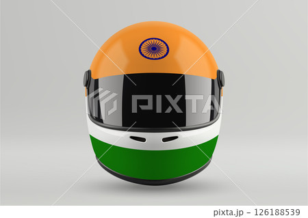 Front view of racing helmet featuring India flag colors 126188539