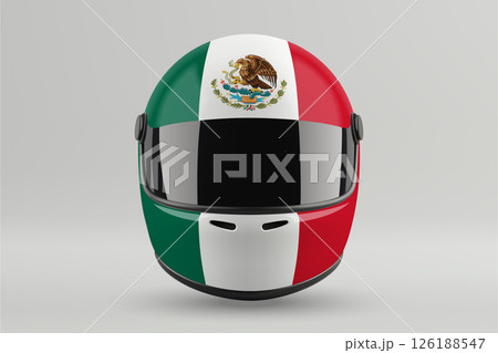 Front view of racing helmet featuring Mexico flag colors Front view of racing helmet featuring Mexico flag colors 126188547