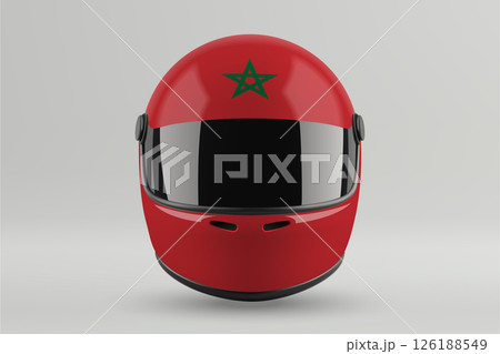 Front view of racing helmet featuring Morocco flag colors 126188549