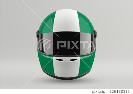 Front view of racing helmet featuring Nigeria flag colors 126188552