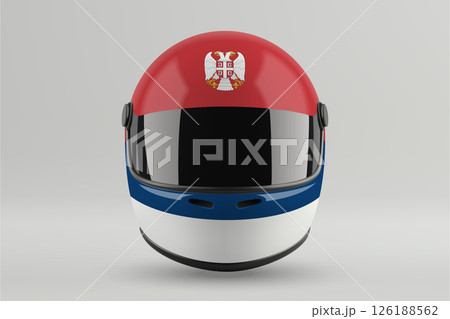 Front view of racing helmet featuring Serbia flag colors 126188562