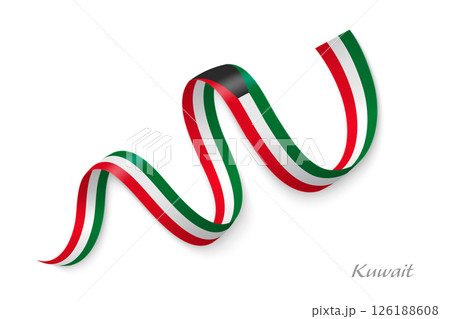 Kuwait flag ribbon waving national colors 126188608