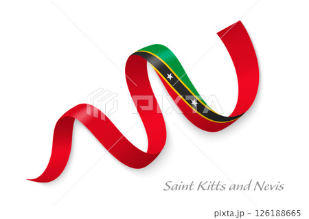 Saint Kitts and Nevis flag ribbon waving national colors 126188665