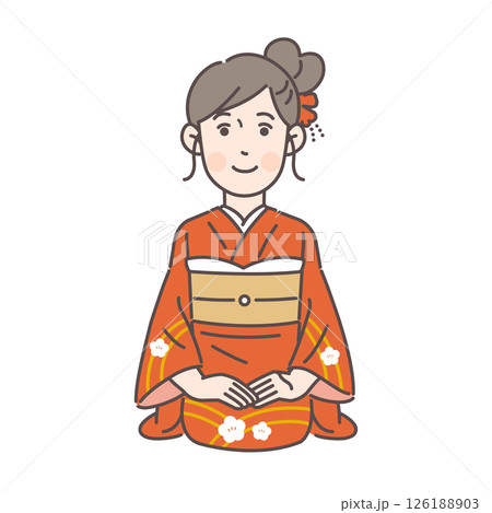 正座をする振袖の女性 126188903