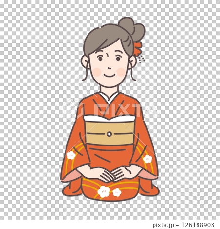 正座をする振袖の女性 126188903
