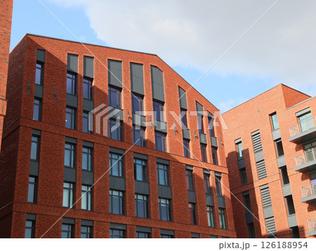 Contemporary Modern Red Brick Architectural Design Featuring in an Urban Setting and Landscape 126188954