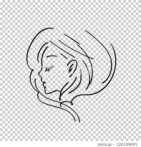 A woman in profile, wrapped in kindness - a simple and beautiful line drawing illustration 126189005