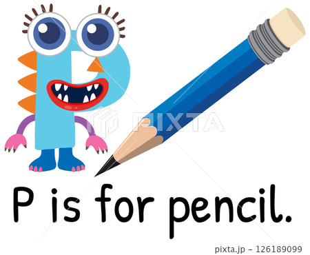 Playful Alphabet Illustration with Pencil Character 126189099