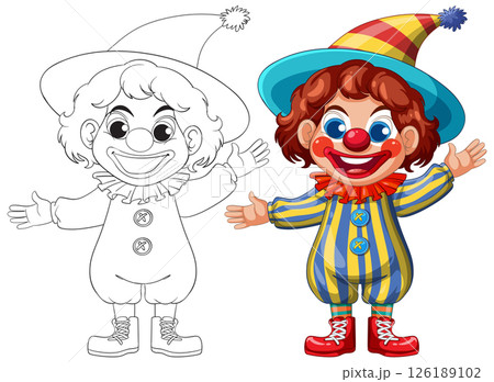 Colorful Clown Vector Illustration with Outline Version 126189102