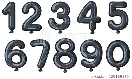 Black Balloon Numbers Vector Illustration Set 126189126