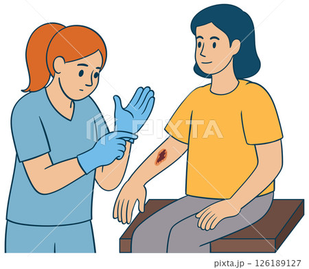 Nurse Treating Patient's Arm Wound Illustration 126189127