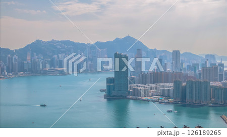 May 11 2025 Hong Kong Skyline and Victoria Harbour on a Clear Day 126189265