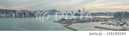 May 11 2025 Panoramic Aerial View of Marina and Urban Cityscape Under Cloudy 126189284