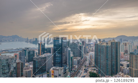 May 11 2025 Skyline View With Waterfront at Sunset Featuring Tall Modern Buildings 126189295