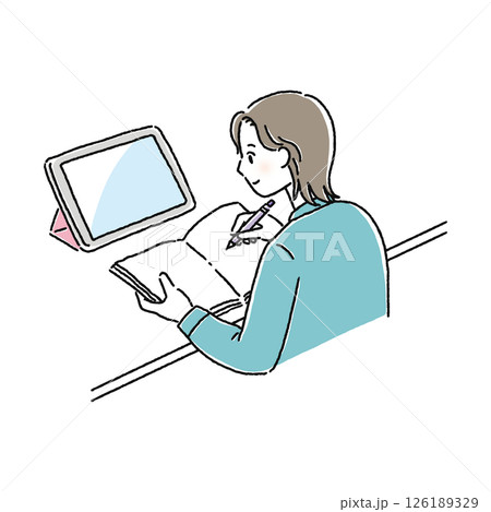 ICT端末を使った学習・女性 126189329