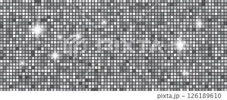 Disco ball seamless pattern. Disco party glitter silver background, sparkle mosaic tile 126189610
