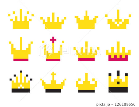 Pixel art crown, 8 bit king icon, retro style queen symbol, minimalist princess tiara mosaic 126189656