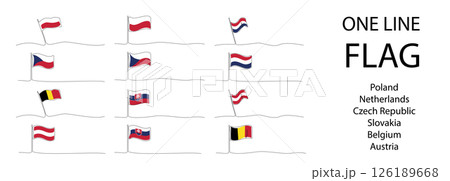 Single line national flag set, continuous drawing symbols, stroke vector illustration 126189668