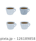 4種の柄のグレーのコーヒカップ　味わいある絵本風タッチ 126189858