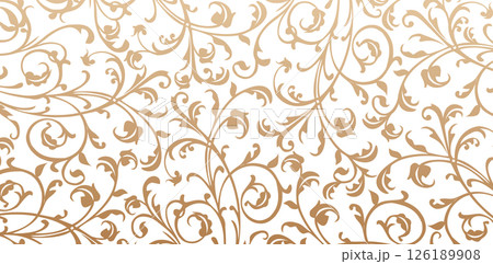 golden floral wallpaper with swirls on a white background seamless pattern elements in the style of baroque Scrollwork Textured for Invitations and Stationery, pages fills, Fashionable modern textiles golden floral wallpaper with swirls on a white background seamless pattern elements in the style of baroque Scrollwork Textured for Invitations and Stationery, pages fills, Fashionable modern textiles 126189908