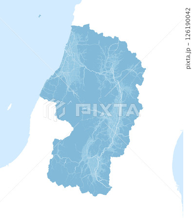 日本の山形県の水色の衛星写真風イラスト 日本の山形県の水色の衛星写真風イラスト 126190042